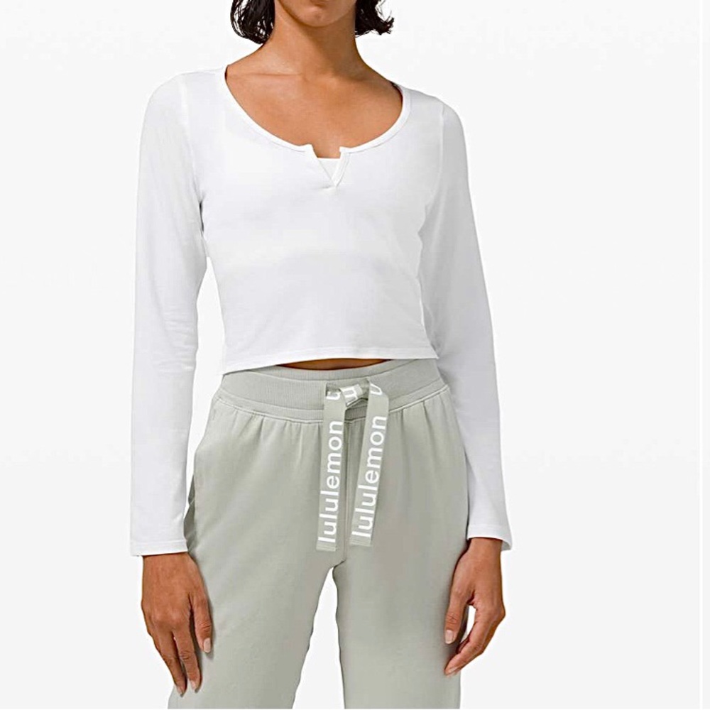LULULEMON Cropped Henley Long Sleeve Top White